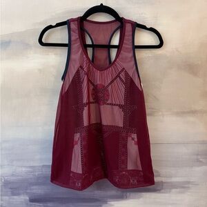 Lucky in Love Tennis Burgundy Red Mesh Overlay Athletic Tank Top